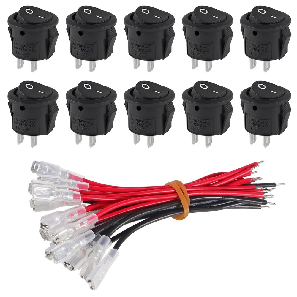 DWEII 10 Pack Round Rocker Switch 12V ON Off 12 Volt DC Circle Toggle Switch ...