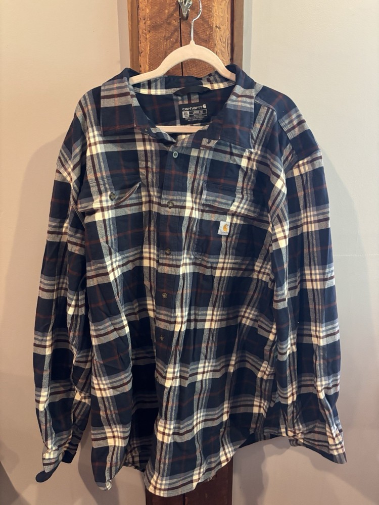 Carhartt Men’s Plaid Button-Up Shirt 3XL Tall Loose Fit Blue Flannel