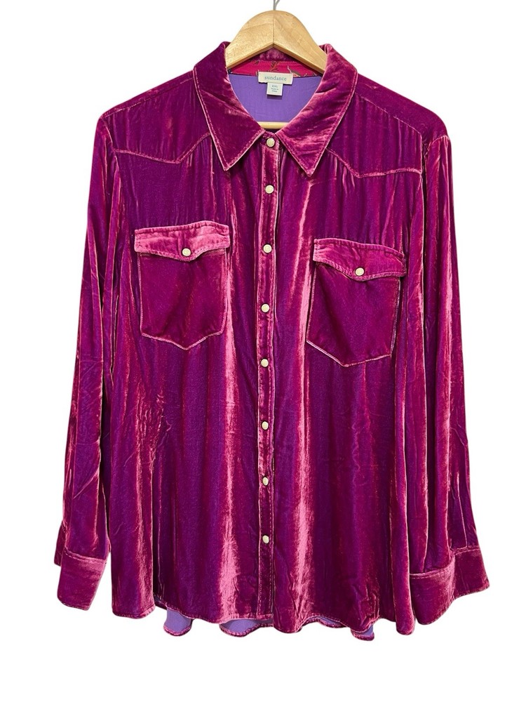 Sundance Rayon/Silk Velvet Button Up Shirt Long Sleeve Fuchsia Pink Size XXL