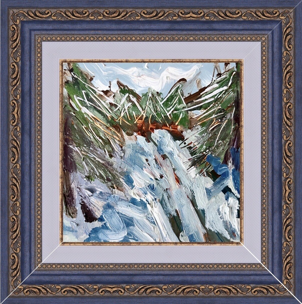 Framed Original Art Winter Forest Pinery Oil Painting Abstract Trees Landscape