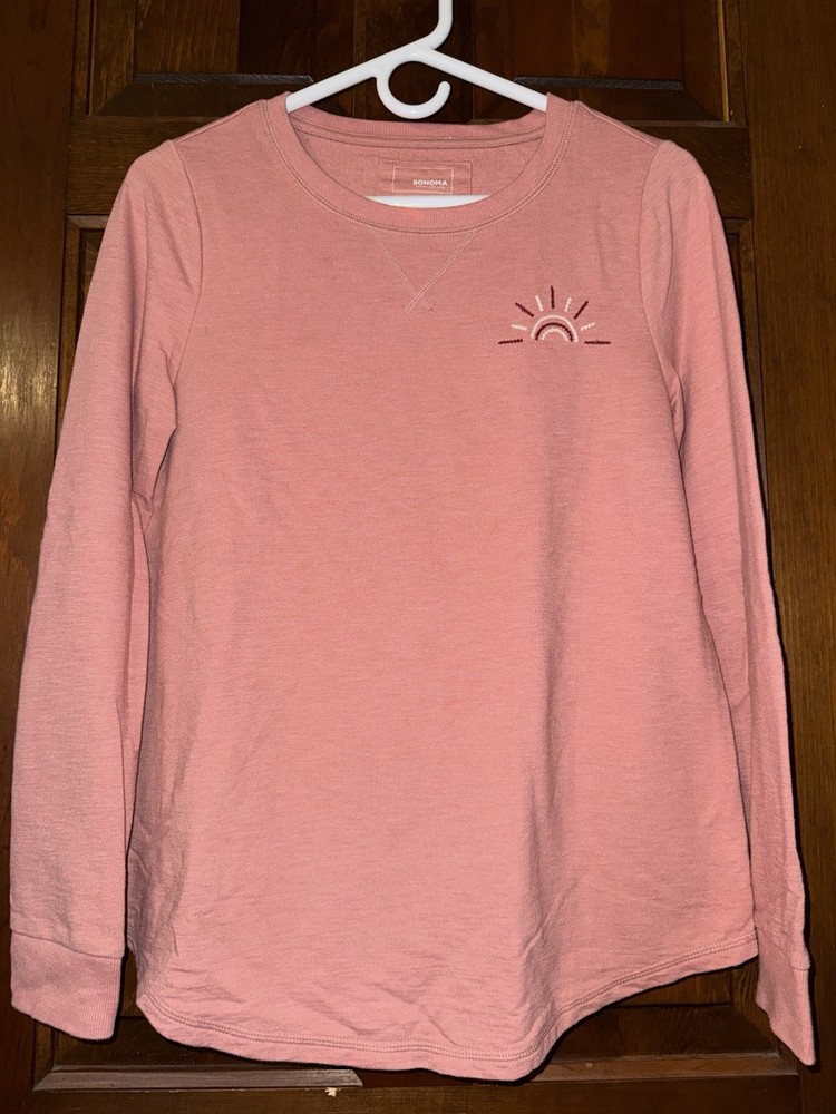 Sonoma Goods For Life Pink Knit Embroidered Long Sleeve Women's T-Shirt Size S