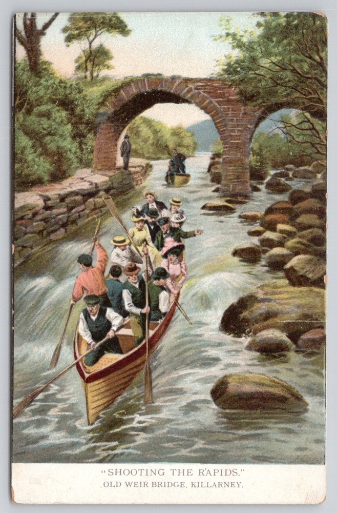 Killarney Ireland Old Weir Bridge Shooting Rapids Vintage Postcard Saxony