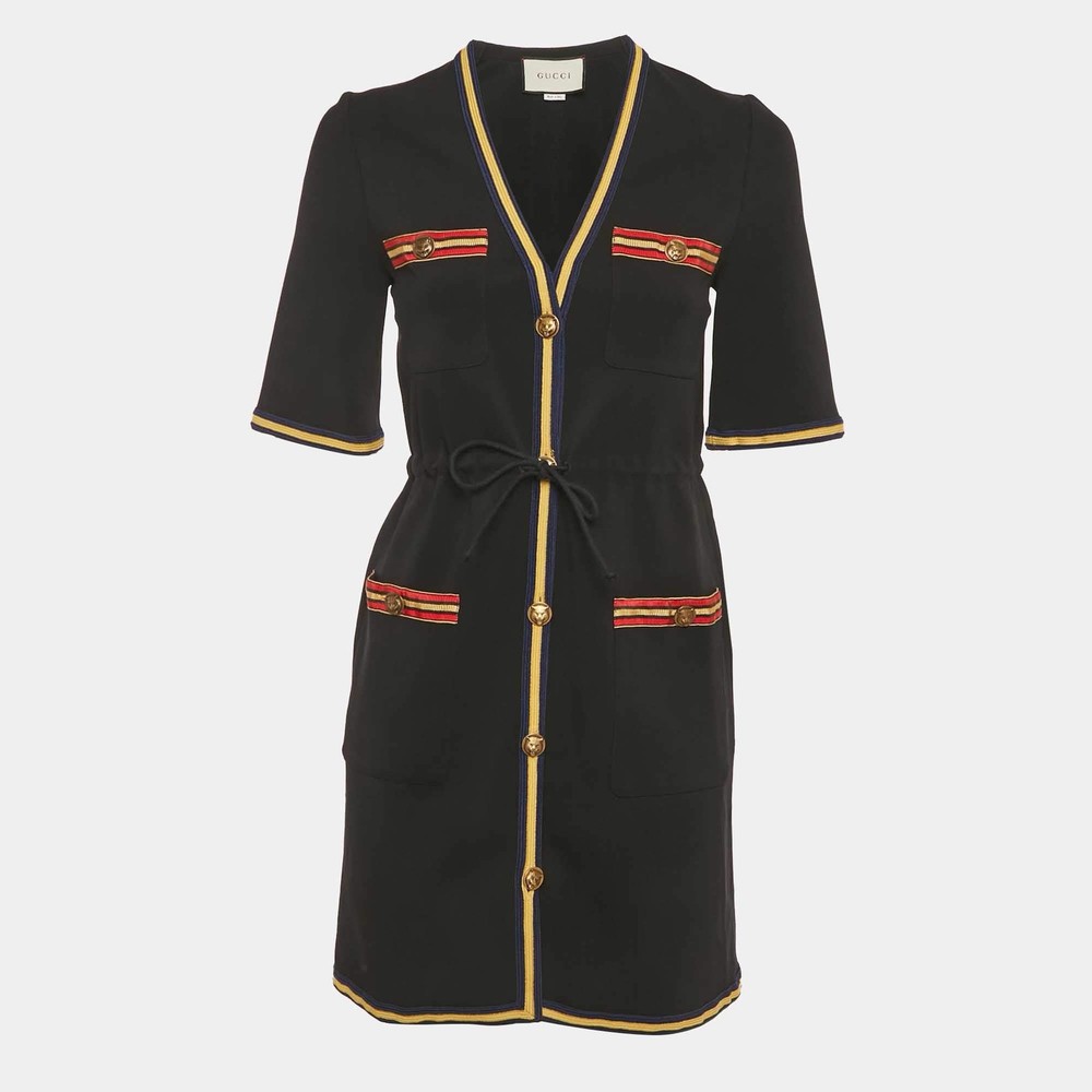Gucci Black Crepe StripeTrim Detail Mini Dress XS