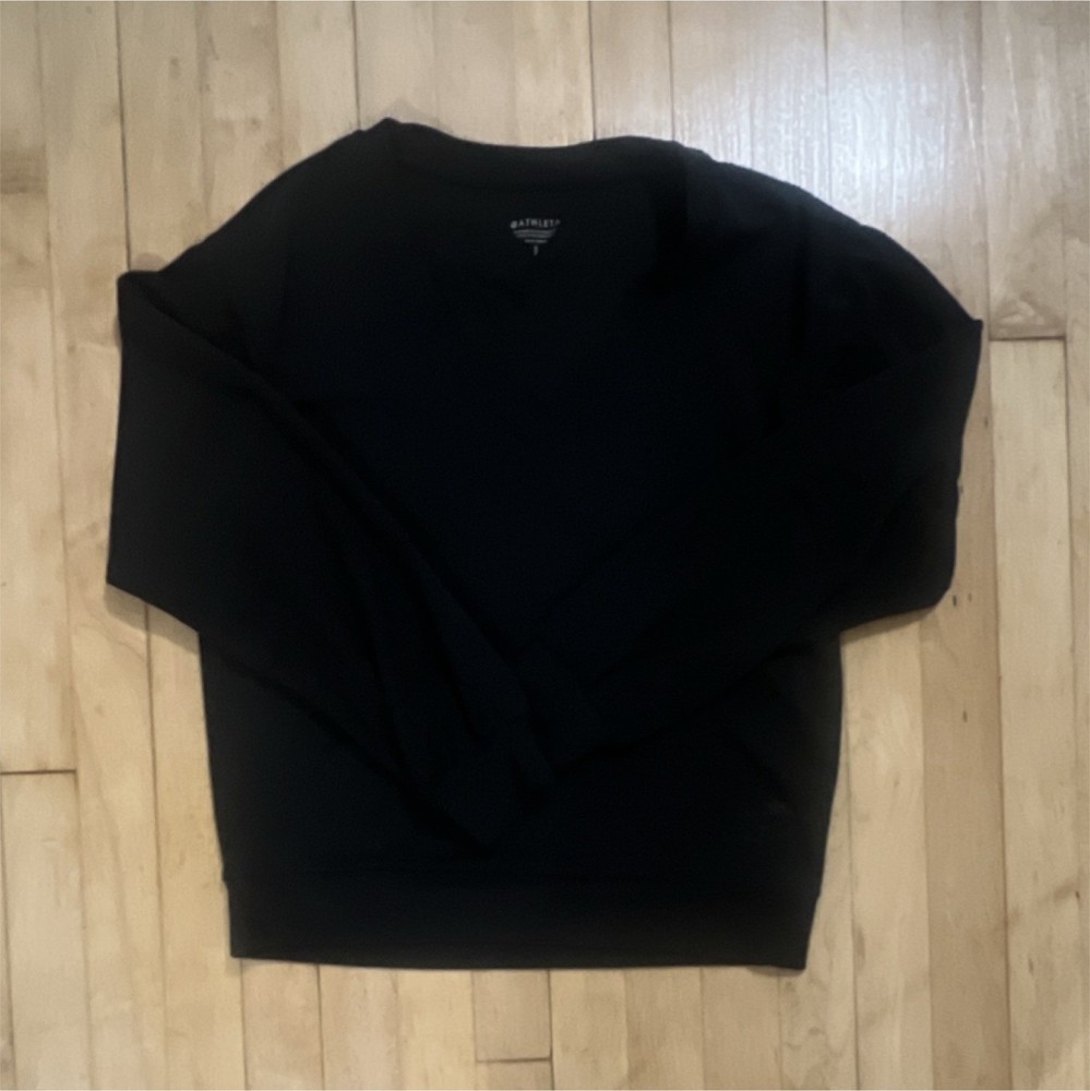 Athleta Willow V-Neck Pullover Sweatshirt Black Long Sleeve Size S