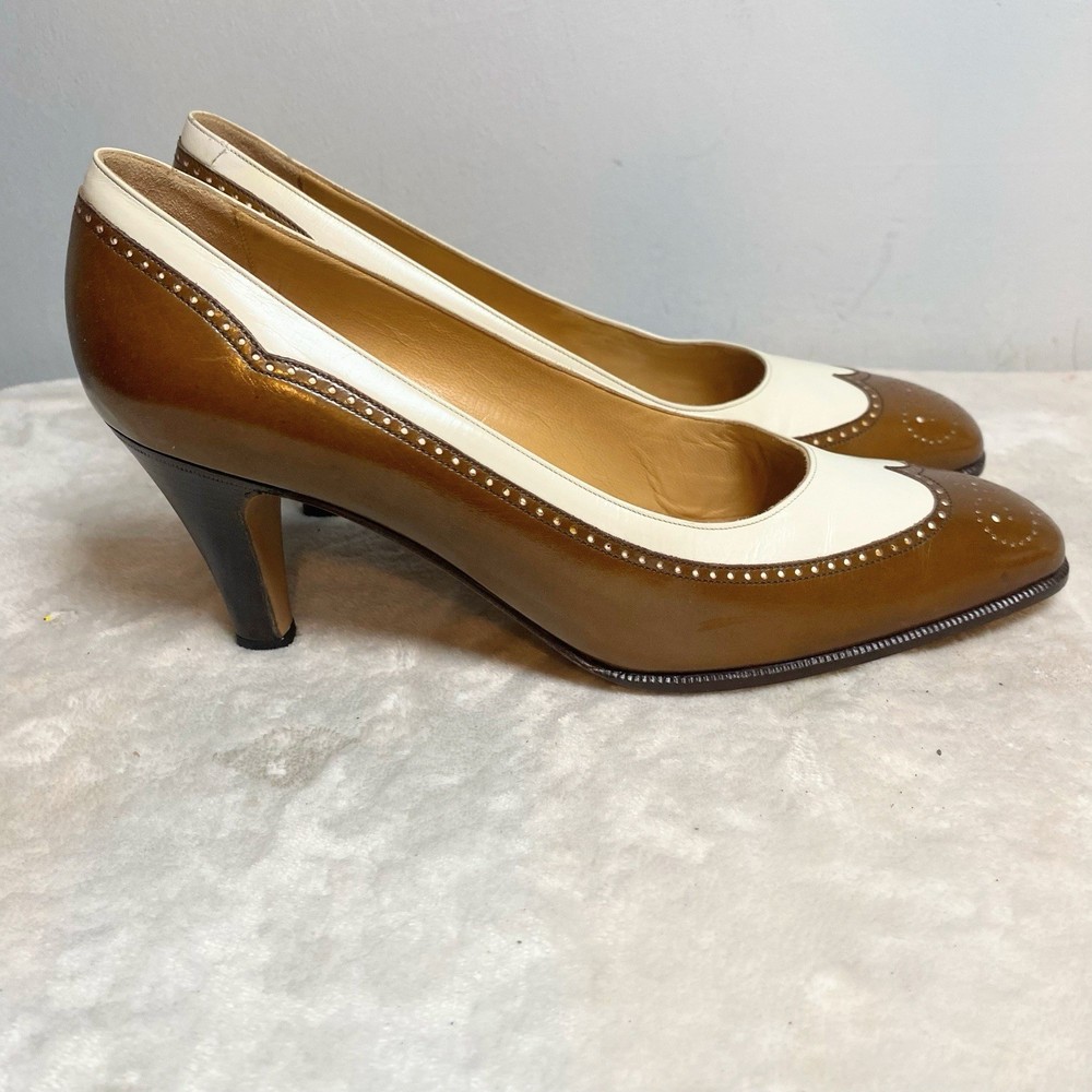 VTG Salvatore Ferragamo / Pietro Russo Peau de Soie Wing Tip Pumps Heels Sz 8AA