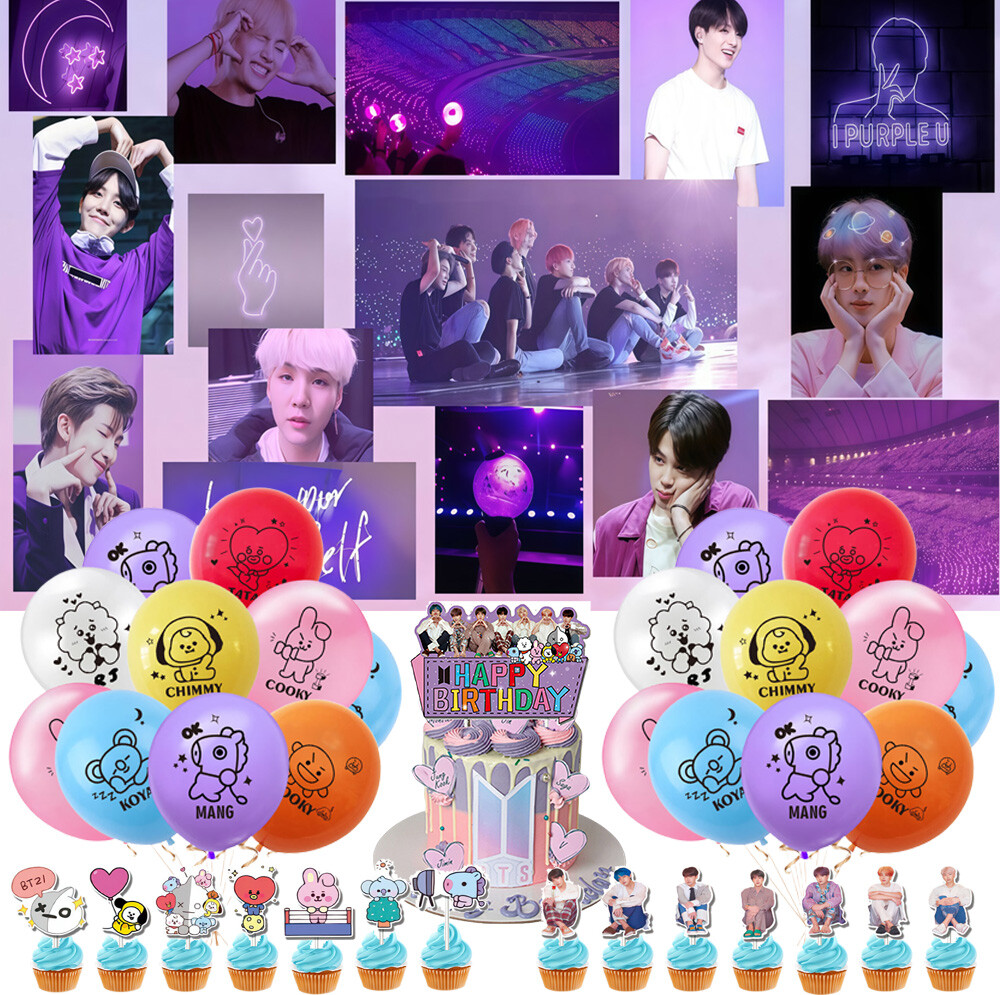 BTS Party Supplies Set Balloons Cake Toppers Banner Birthday Decor