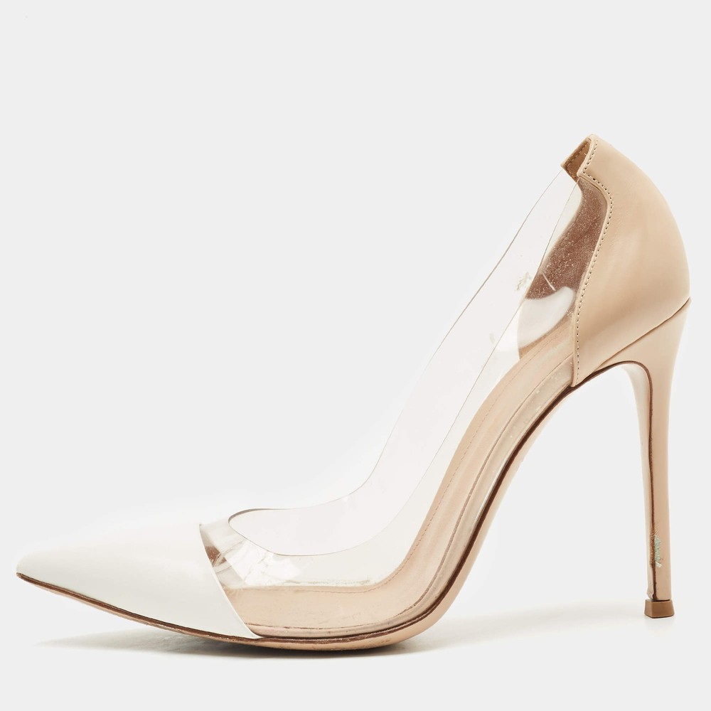 Gianvito Rossi Off WhiteBeige Leather and PVC Plexi Pumps Size 39