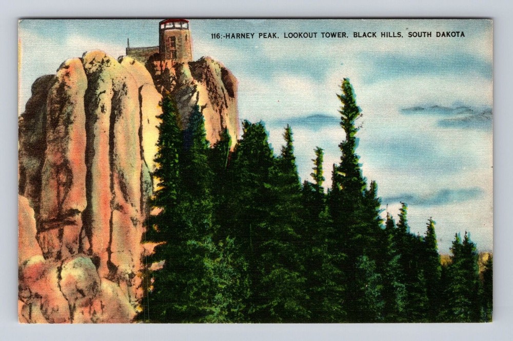 Black Hills SD- South Dakota, Harney Peak, Lookout Tower, Vintage Postcard