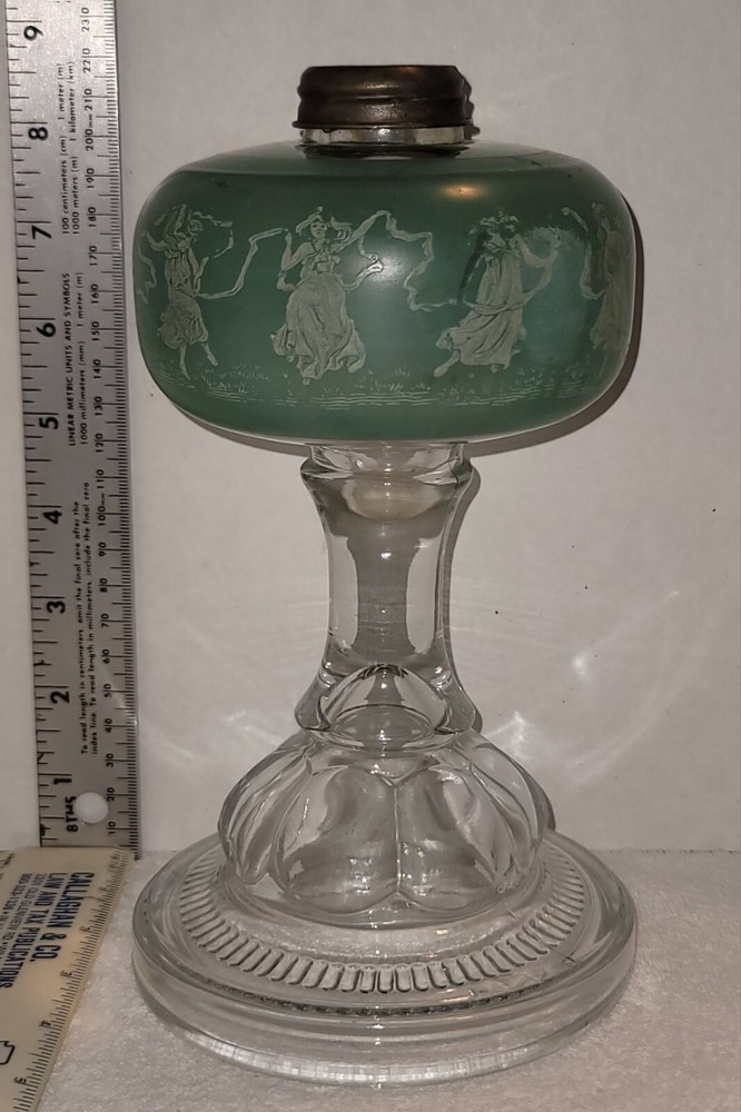 VINTAGE DANCING MAIDENS/LADIES HURRICANE OIL LAMP