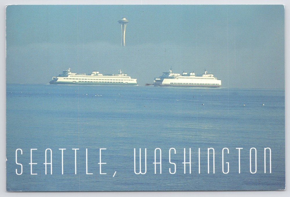 Seattle Washington~Panorama Space Needle & Steamers~Continental Postcard