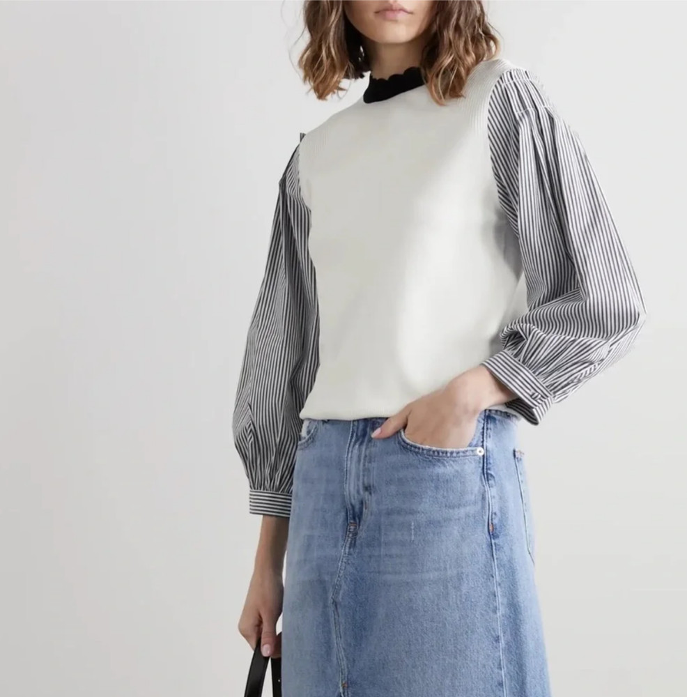 VERONICA BEARD $398 Roy Mixed Media Pullover Ivory Size L