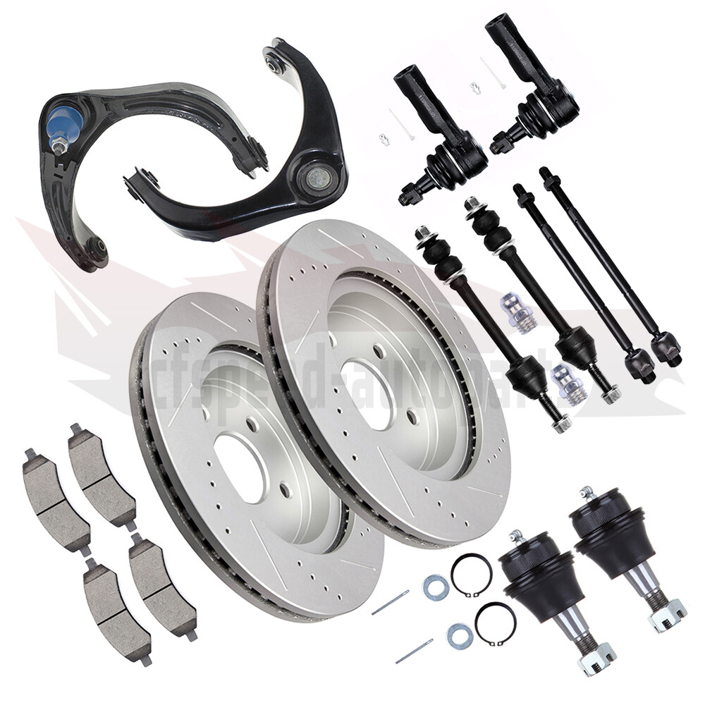 12PCS Front Upper Control Arm Suspension Kit with Brake Rotor Pads for Dodge Ram 1500