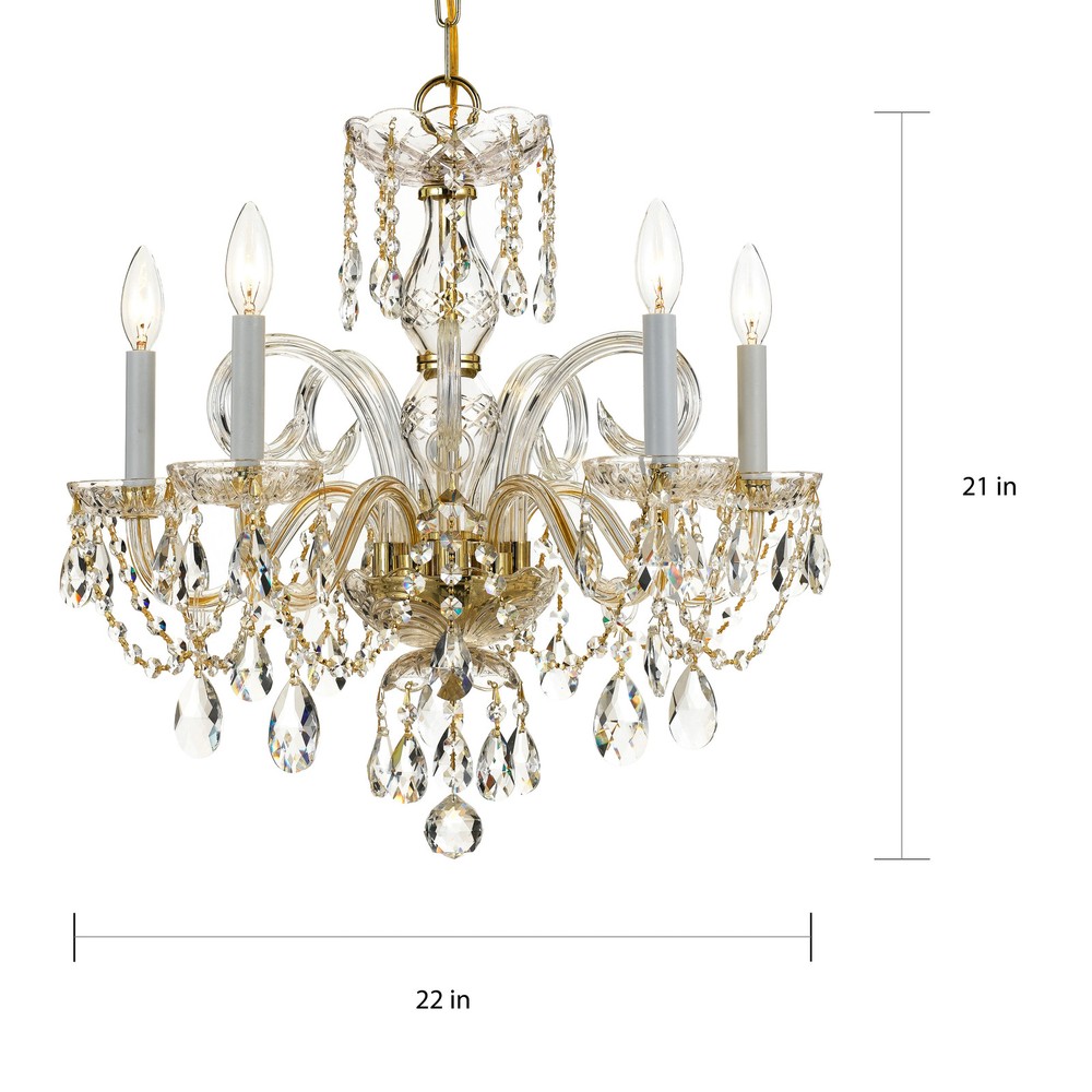 Traditional 5-Light Crystal Brass Chandelier in Polished Brass - 22 Inches