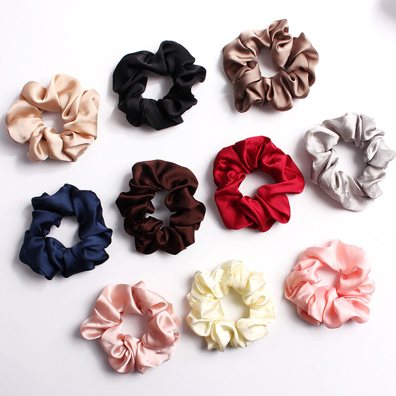 Silk Satin Scrunchie Elastic Hair Tie Ponytail Holder Solid Color Band