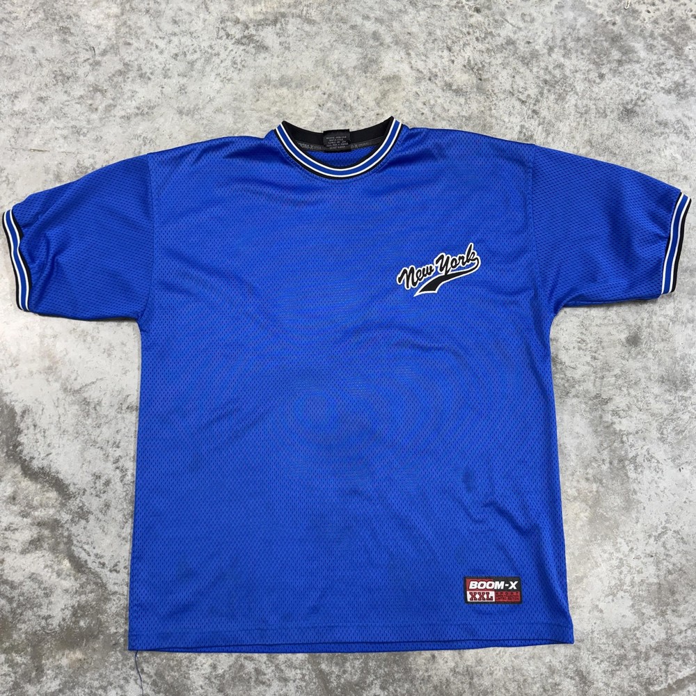 Boom-X New York Shirt Mens XL Blue Mesh Jersey y2k hip hop Urban streetwear