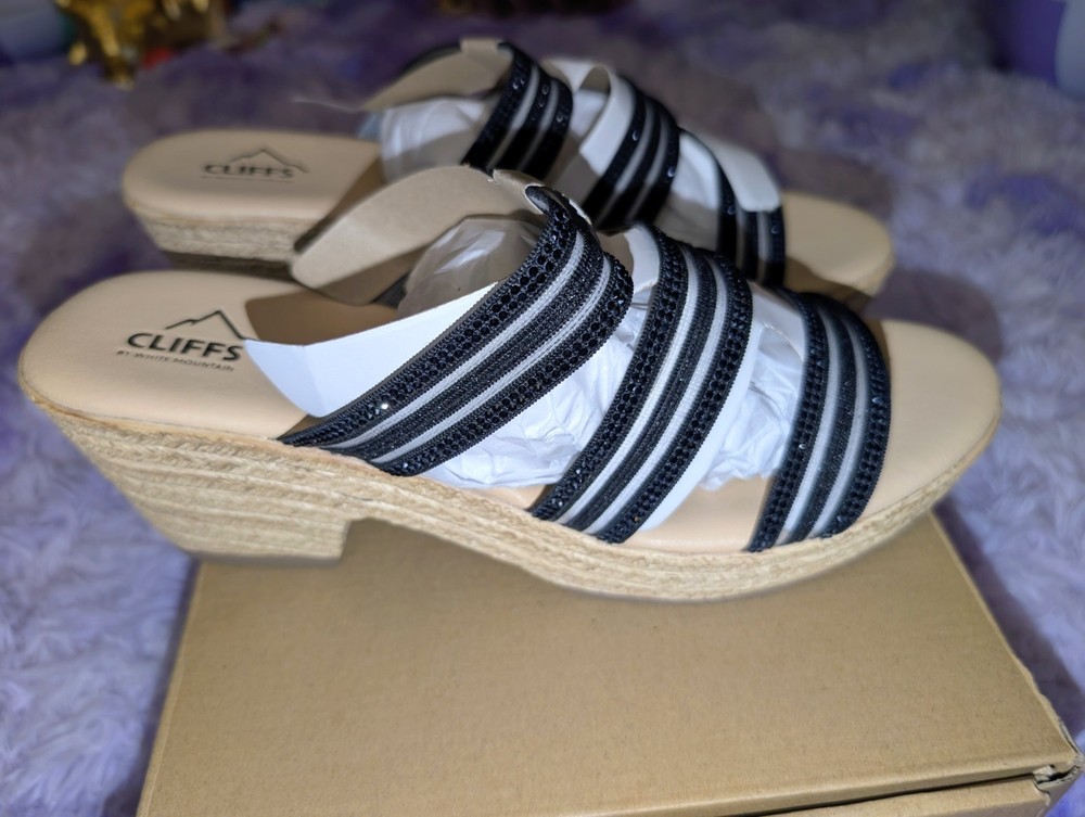 Cliffs by White Mountain Bianna Black/Mesh Wedge Sandals Size 11
