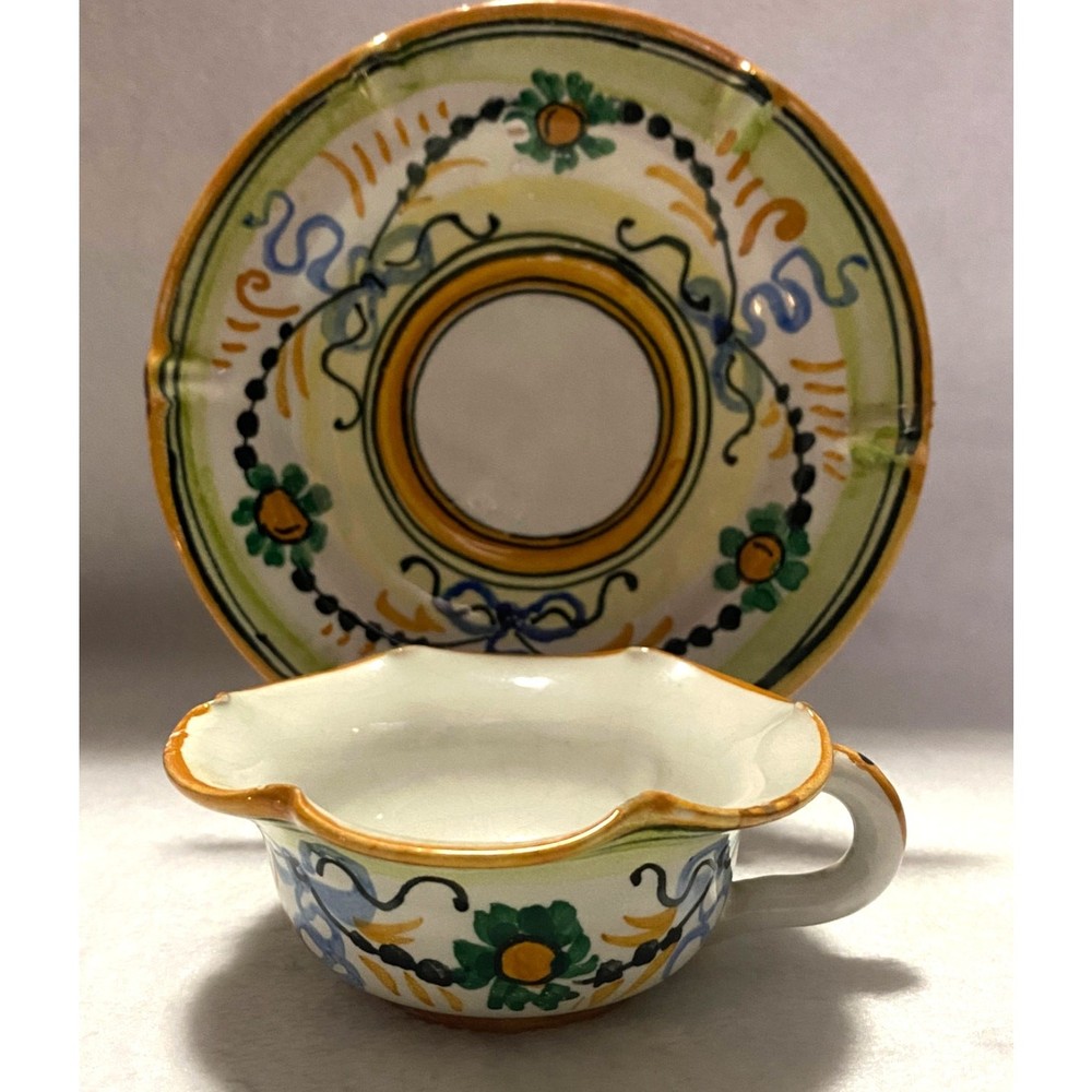Vintage Italian Majolica Hand Painted Teacup Saucer 3117/A Italy