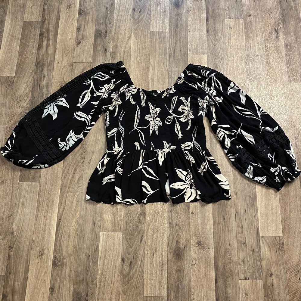 Angie Top Size 2X Black Floral Boho Off The Shoulder