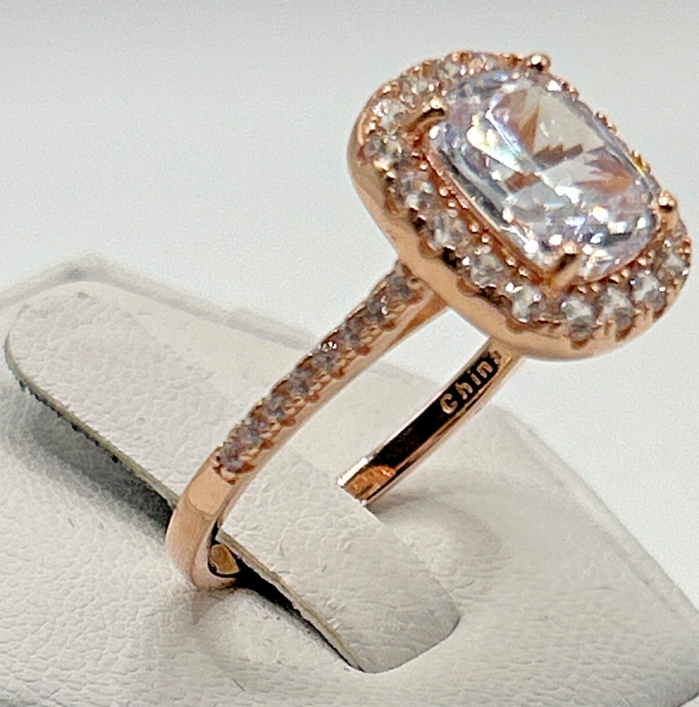 Gold Tone .925 Vintage Sterling Silver Estate Ring Size 10 Colorless Stone