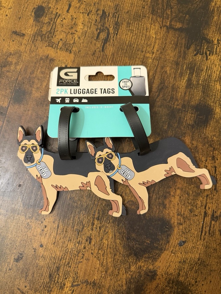 G Force 2PK German Shepherd Dog Shaped Plastic Luggage Tags