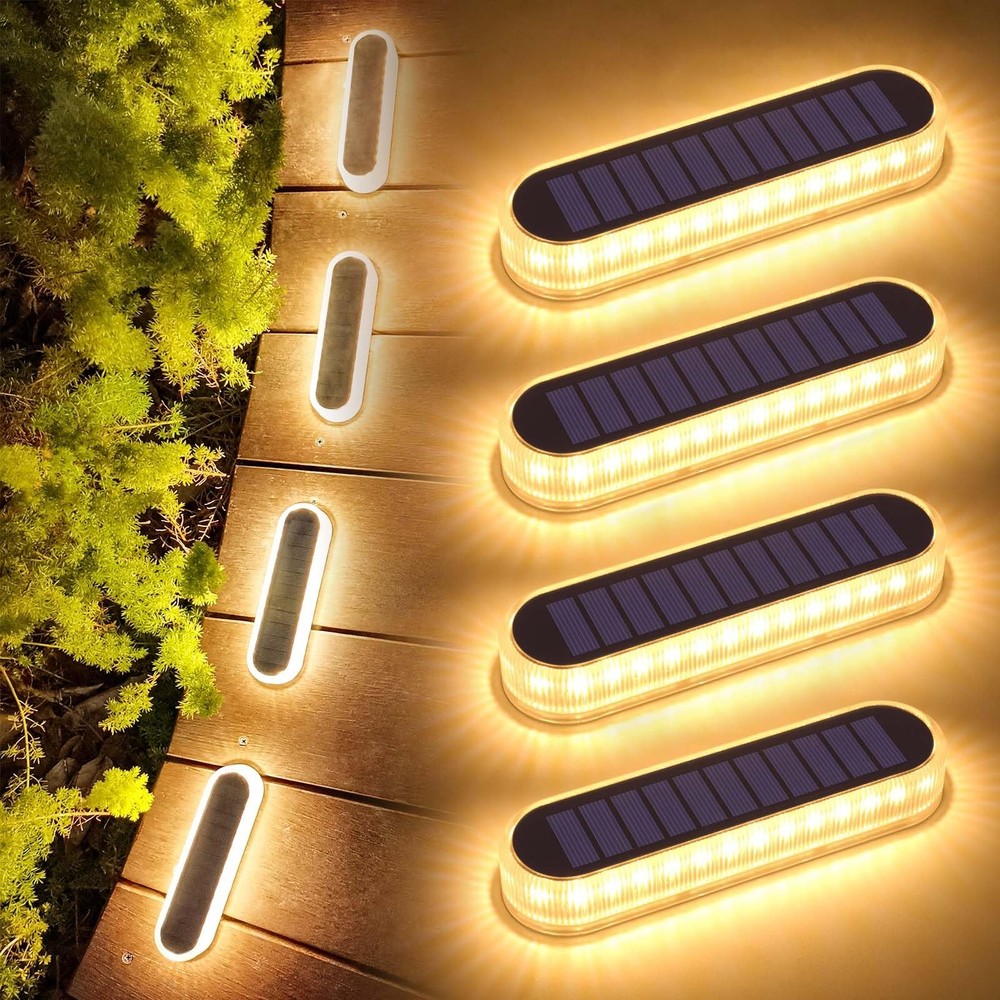 40LM Solar Deck Lights - 4 Pack Warm White LED Step Lights for Outdoor Stairs