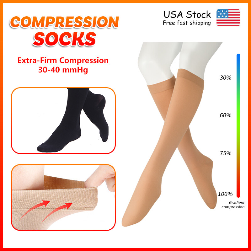 Compression Stockings Women Men 30-40 mmHg Support Varicose Veins, Edema, Flight