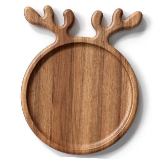Acacia Wood Serving Platter, Decorative Deer Antler, 8