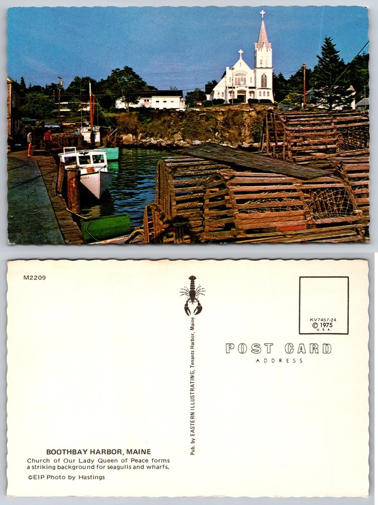 Boothbay Harbor Maine Church Wharf Boats Postcard