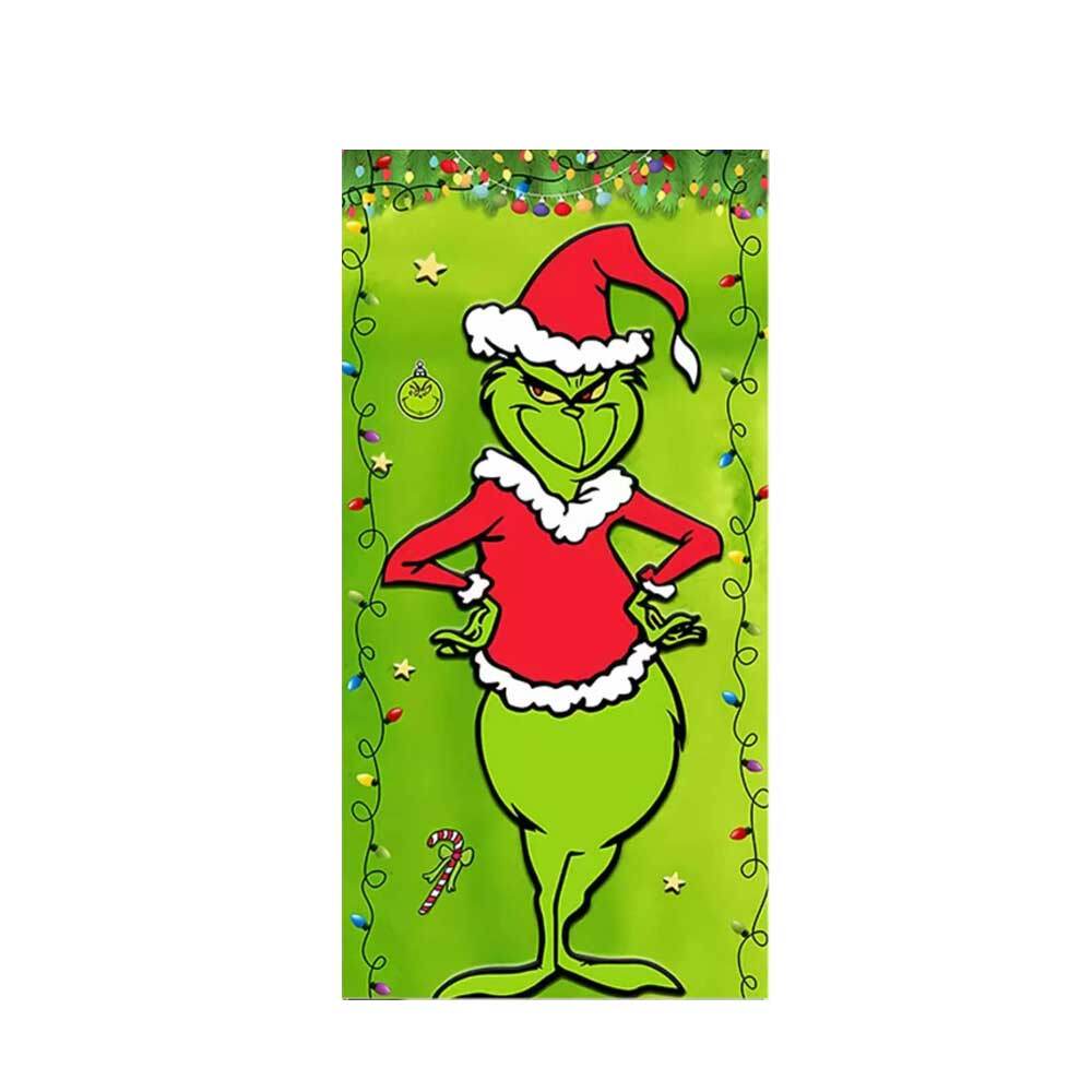 90x200cm Grinch Green Christmas Door Cover Decoration for Porch