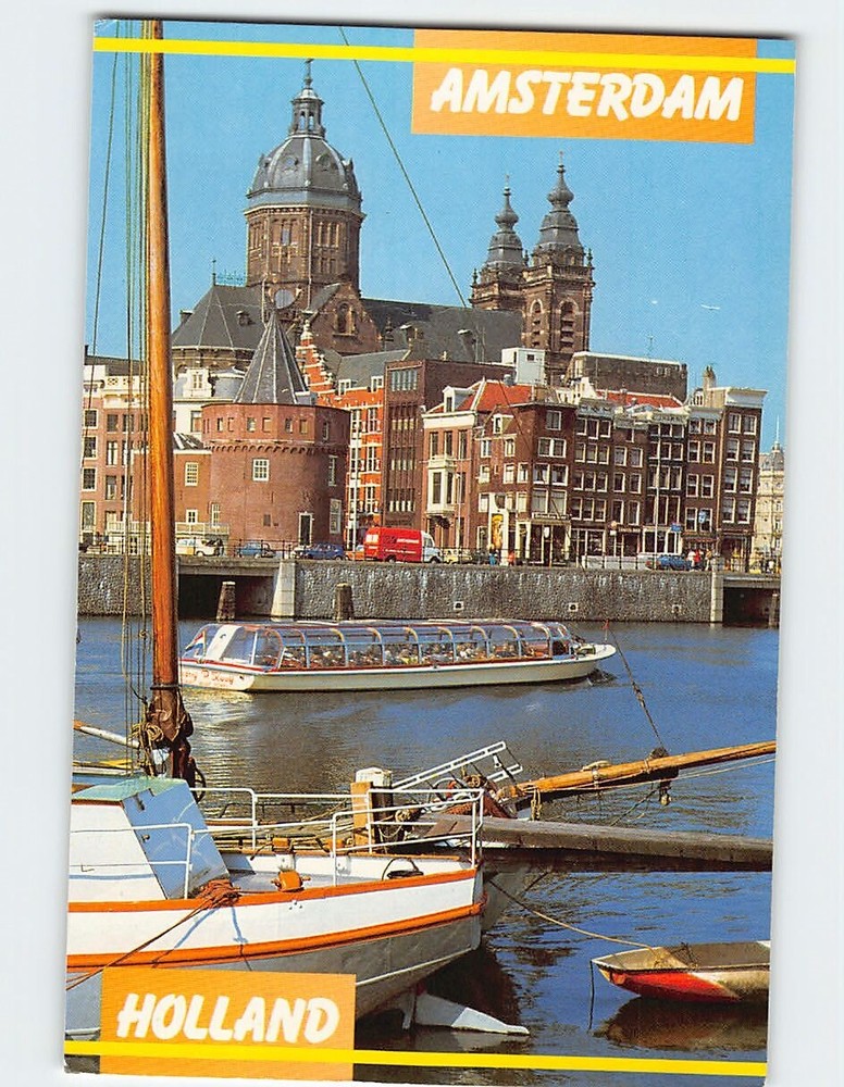 Postcard St. Nicholas Church and Weepers Tower Amsterdam Netherlands