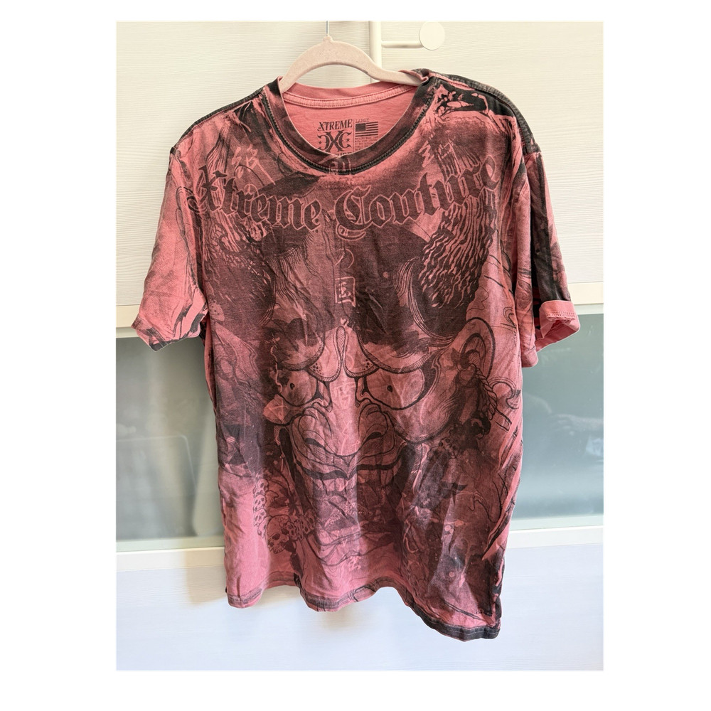 Xtreme Couture Men's Pink Black Crew Neck Short Sleeve Graphic Logo T-Shirt, L