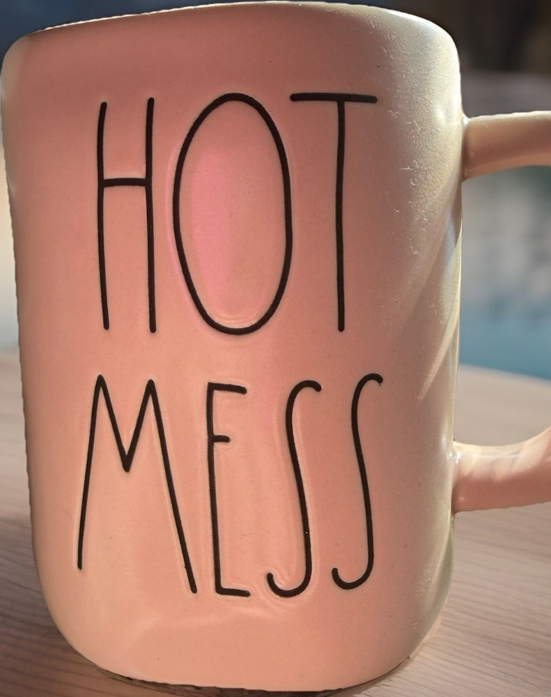 Rae Dunn HOT MESS White Ceramic Coffee Mug, Novelty Letters, Round