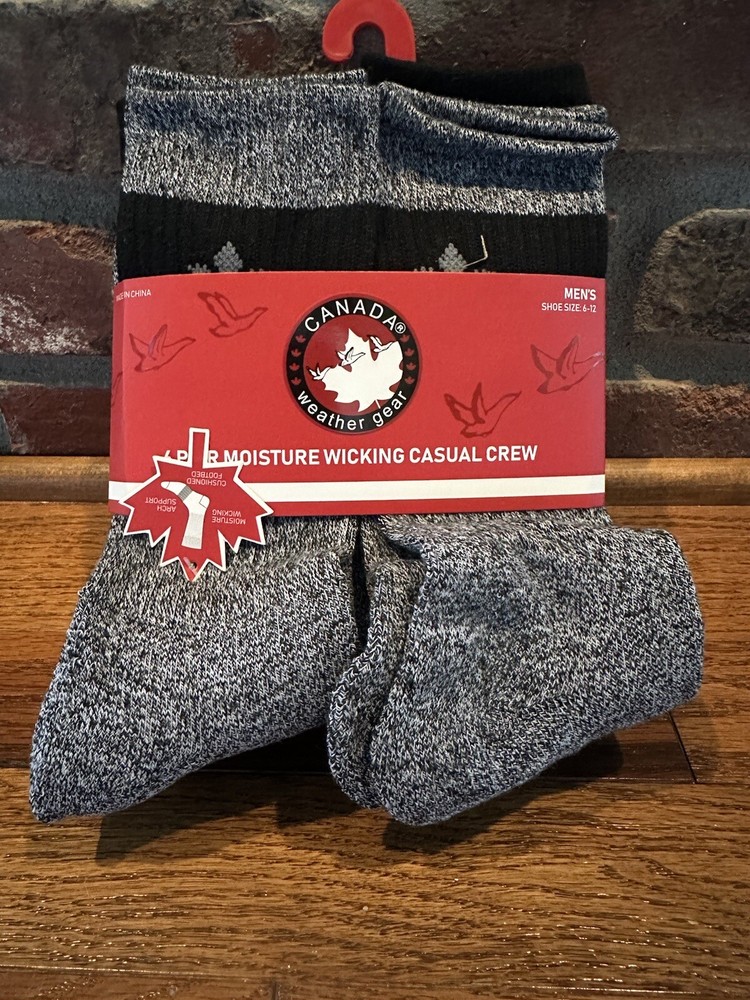 Canada Weather Gear Men’s Moisture Wicking Crew Socks Gray 6 Pair Size 6-12