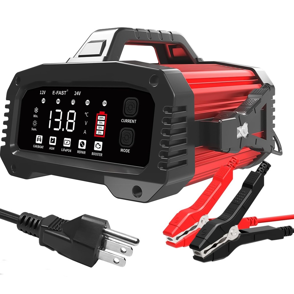 25A 12V/24V Smart Car Battery Charger for Lifepo4 and Lead Acid Batteries