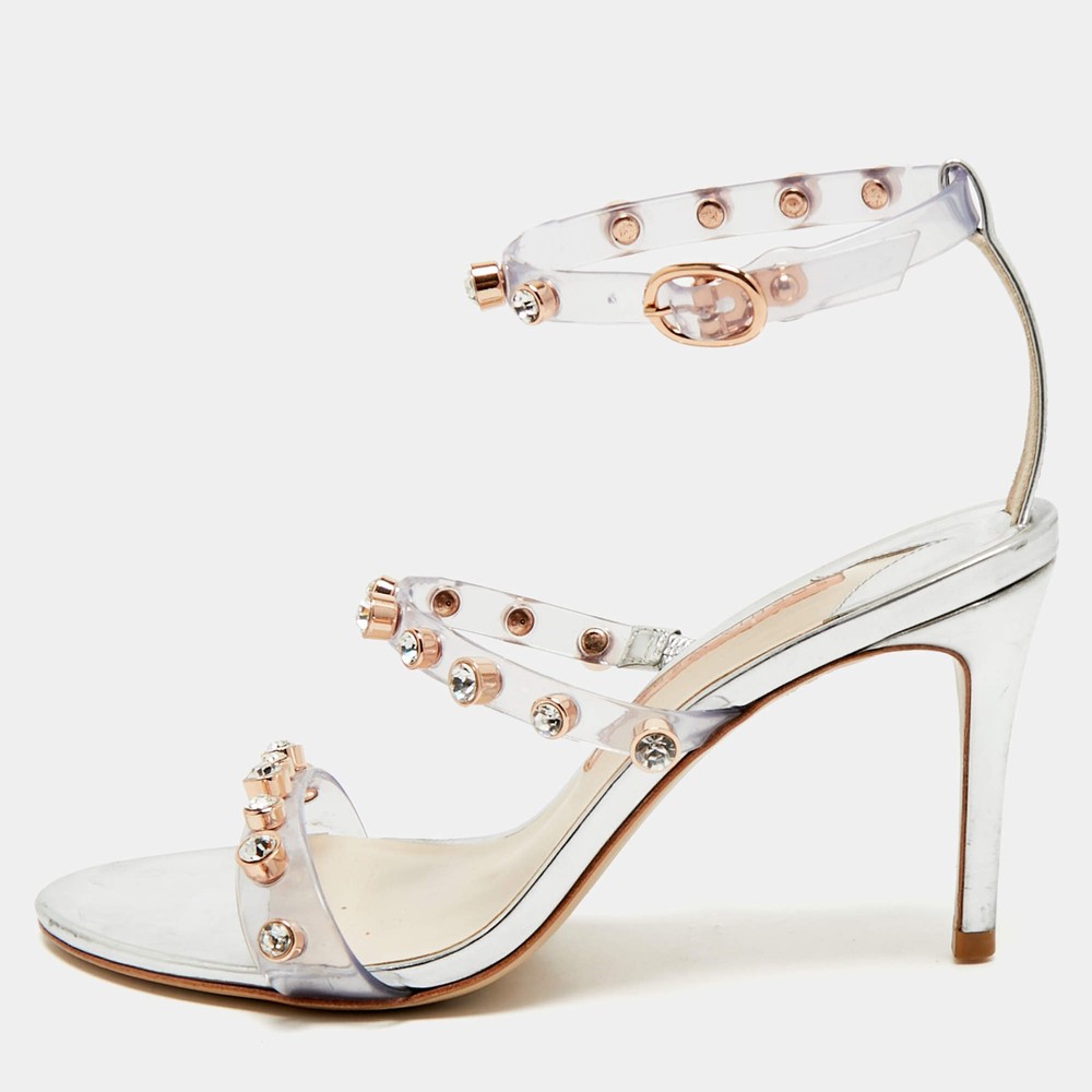 Sophia Webster Sliver Leather And PVC Crystal Embellished Ankle Strap Sandals