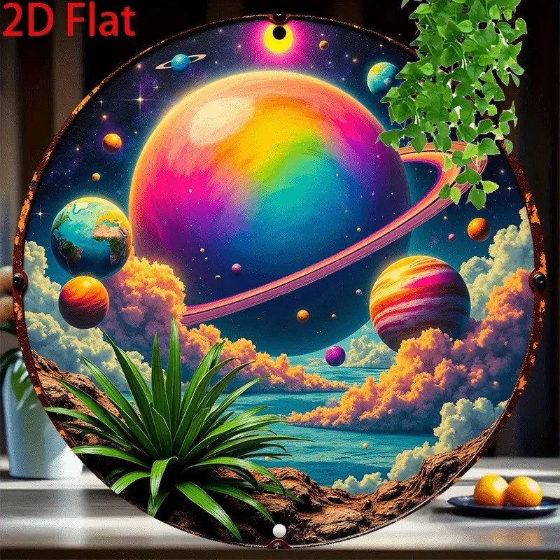 8x8inch Retro Space Theme Metal Wall Decor Planet Sign