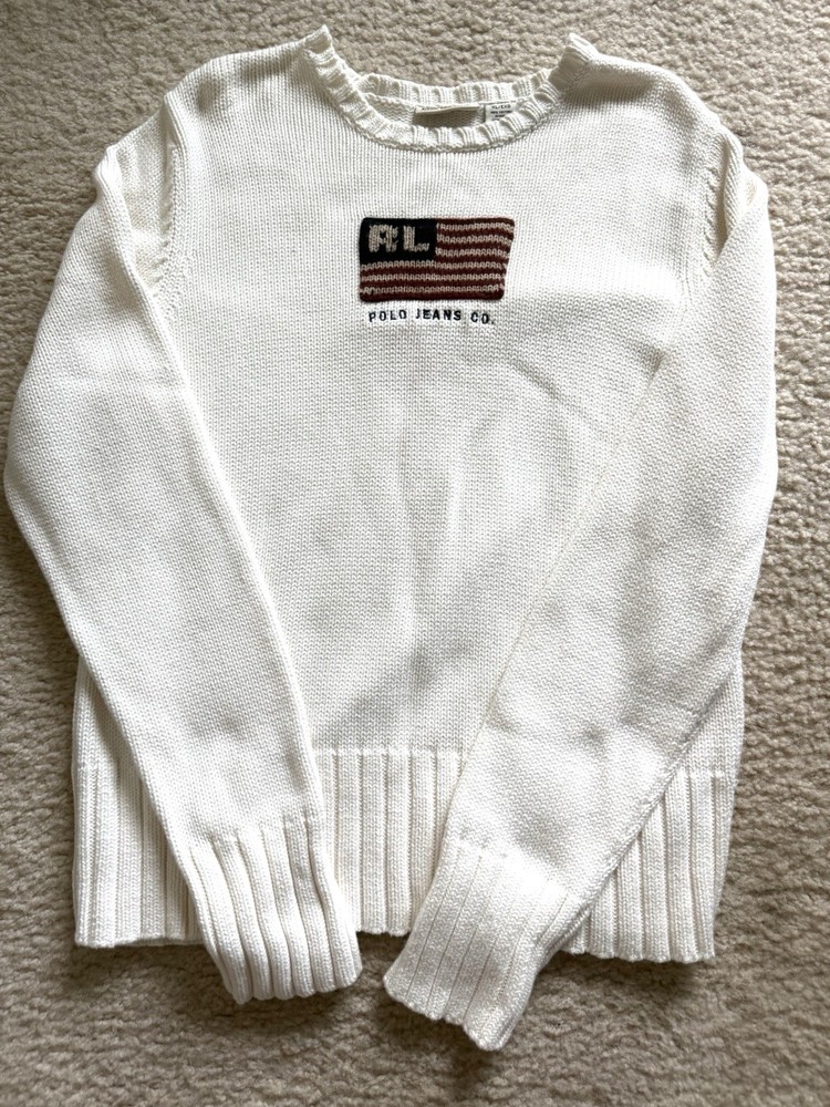 Polo Jeans Ralph Lauren Vintage Sweater USA Crew Neck Knit Large Cotton 90s