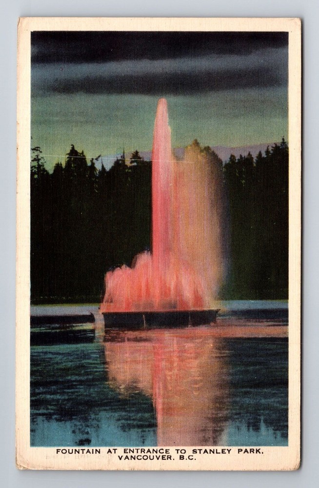 Vancouver-British Columbia, Fountain At Entrance, Antique Vintage Postcard