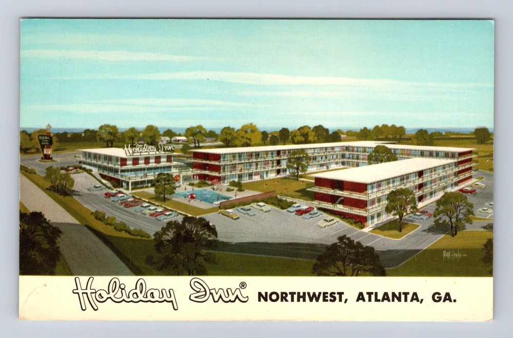 Atlanta GA-Georgia, Holiday Inn Motel, Marque, Vintage Postcard