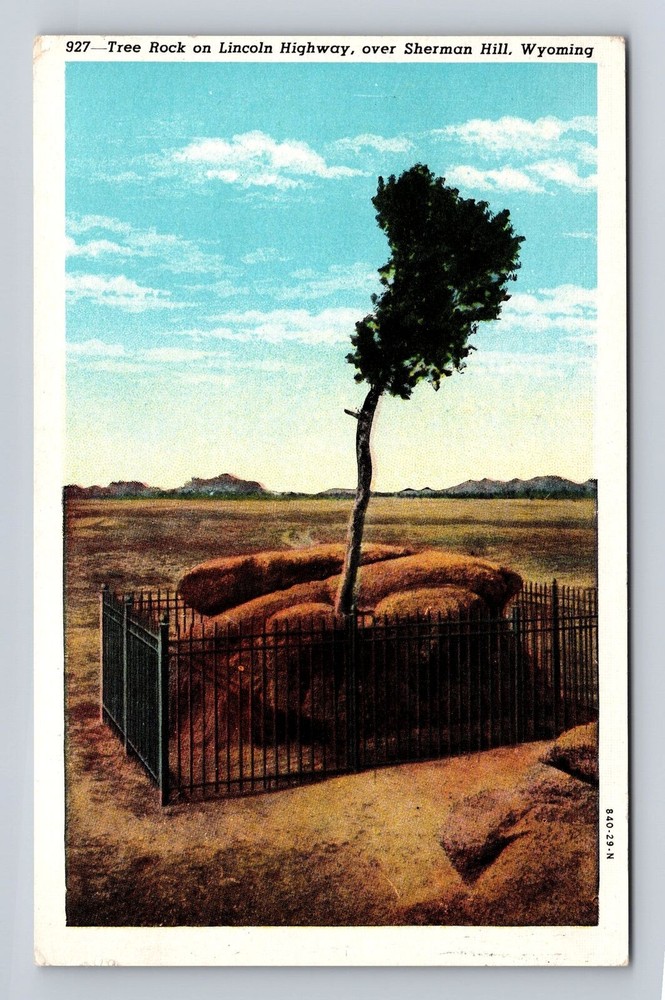 Sherman Hill WY-Wyoming, Tree Rock On Lincoln Highway, Vintage Postcard