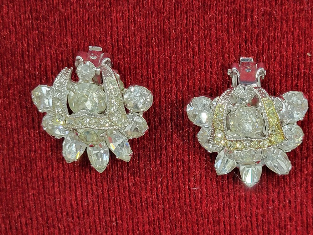 Vintage Eisenberg Earrings Clear Rhinestones 1
