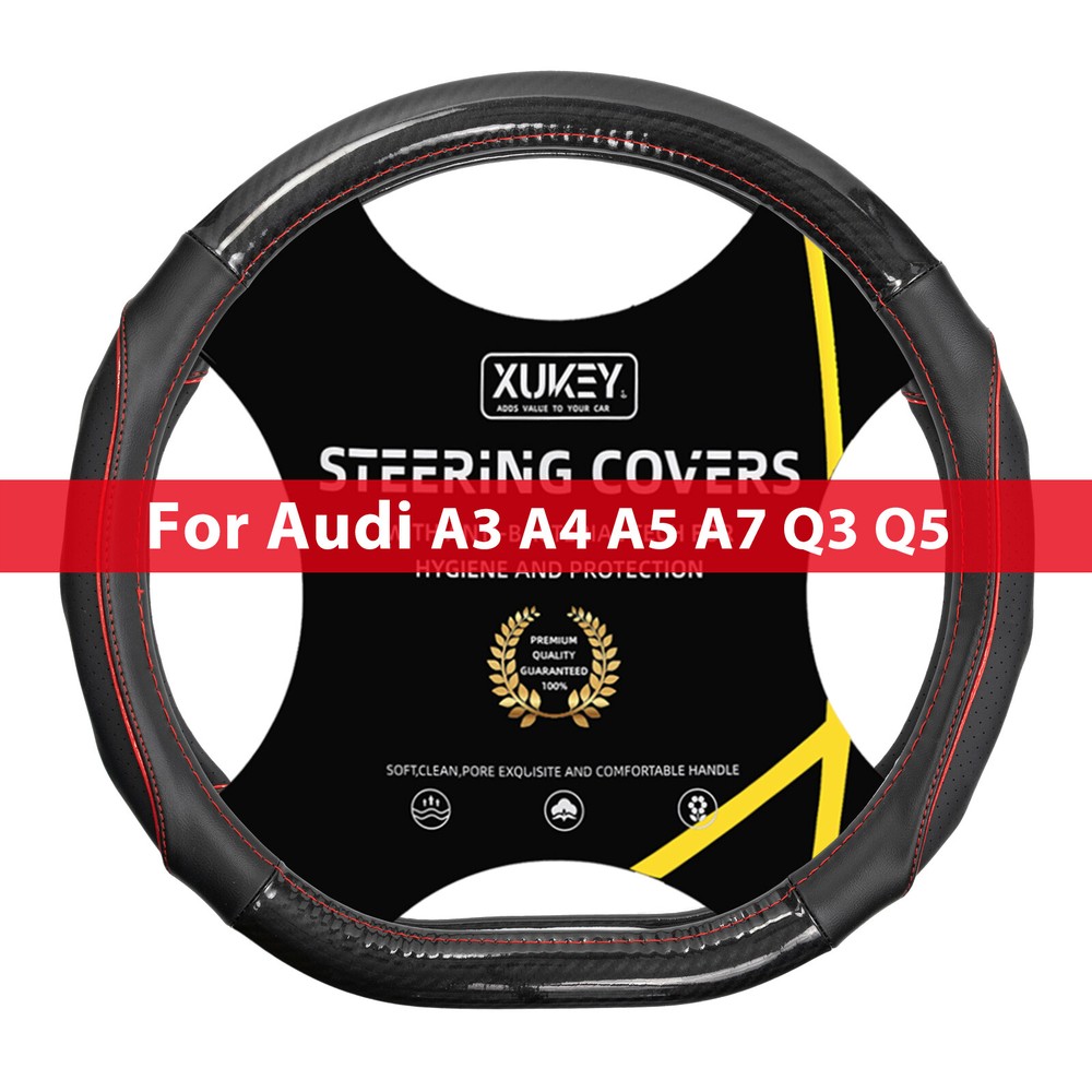 38cm 15'' Car Steering Wheel Cover Flat Bottom D Type Black Leather Anti - Slip
