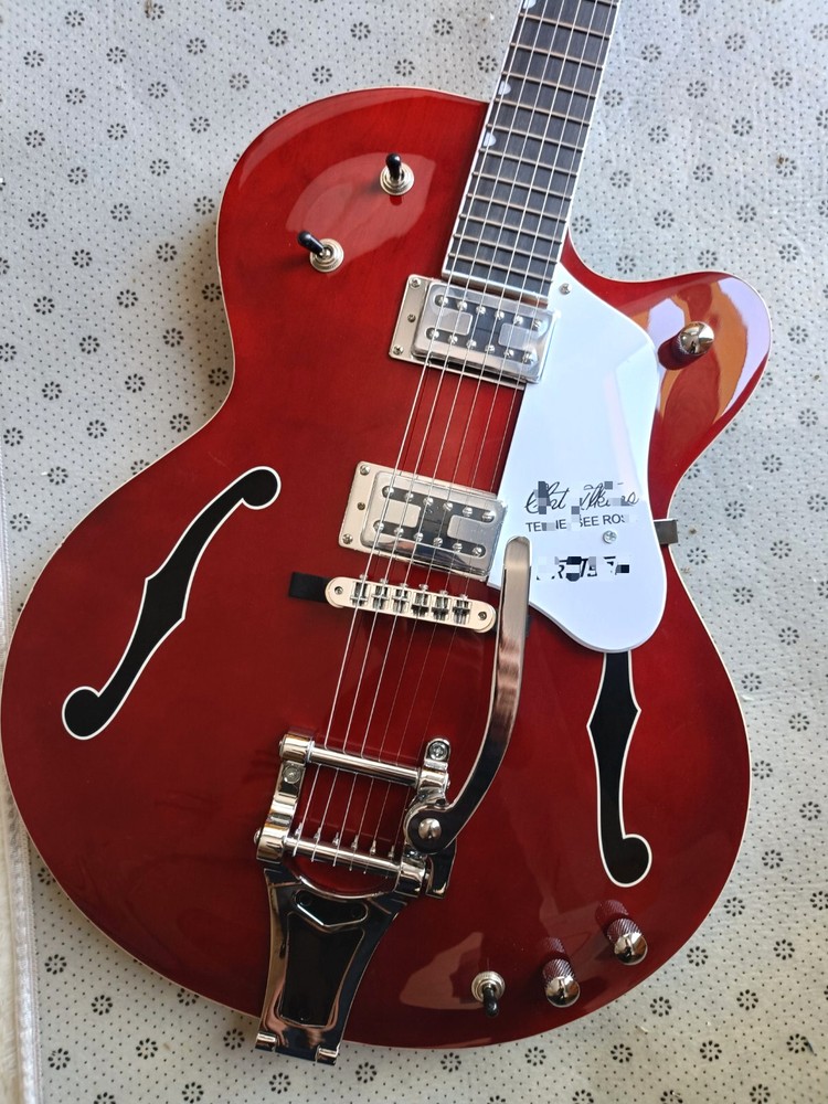 Semi-Hollow Red Electric Guitar with Mahogany Body, White Pickguard & HH Pickups