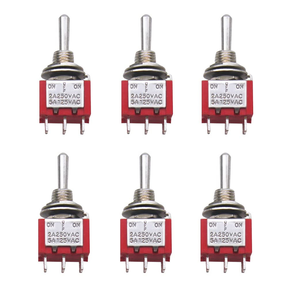 6Pcs Momentary Mini Miniature Toggle Switch 6 Terminal 3 Position DPDT (On)/Off/