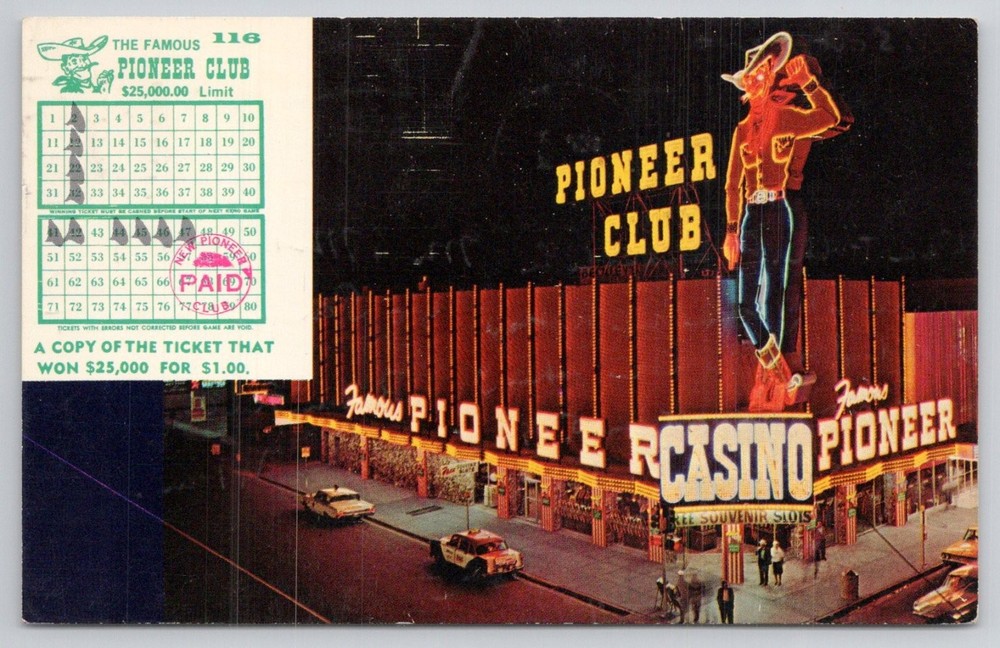 Vegas Vic Neon Sign Postcard - Famous Pioneer Club Casino Las Vegas 1950s