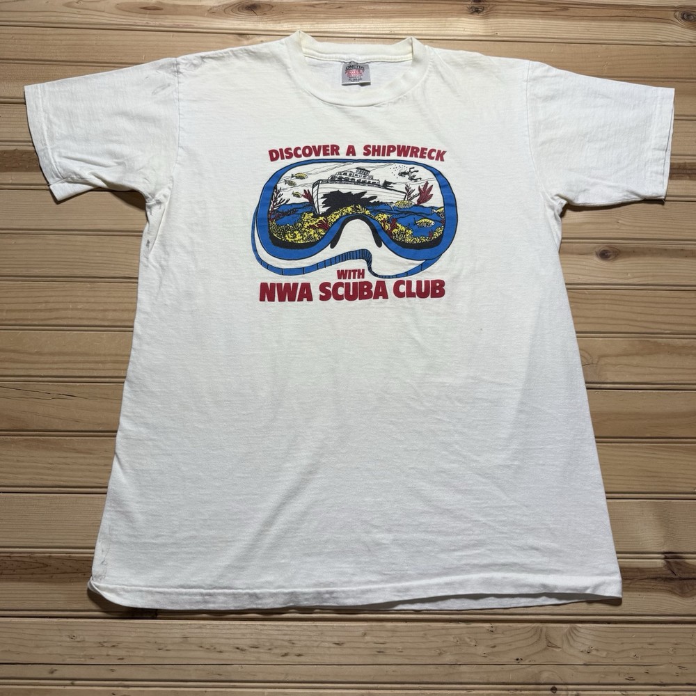 Vintage 80s Discover A Shipwreck NWA Scuba Club Ocean Boat Art Shirt Size XL