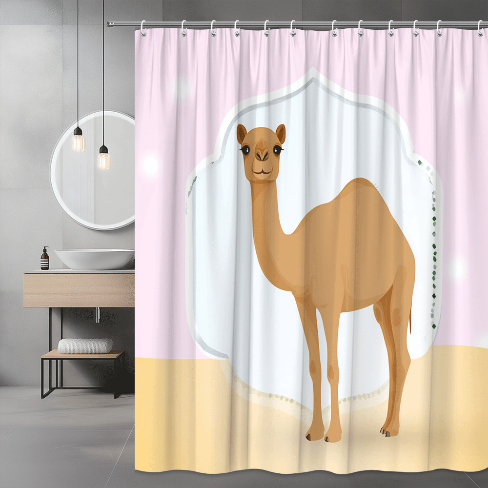 Camel Shower Curtain Pink Pastel Desert Animal Graphic