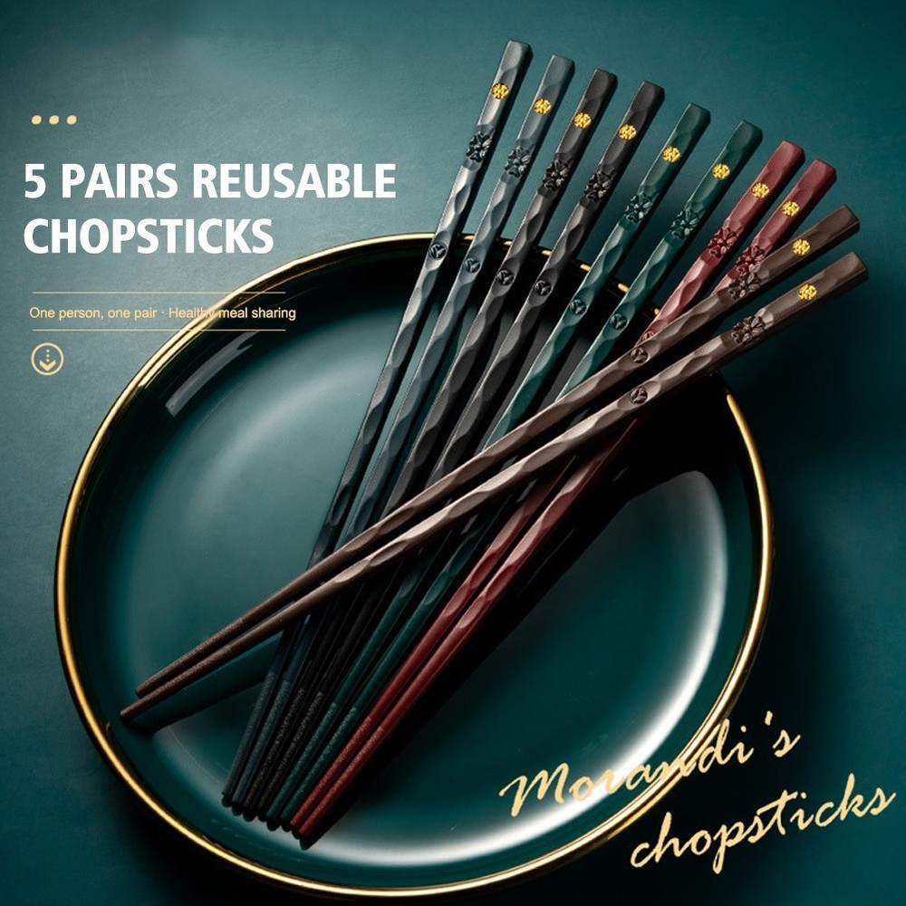 5 Pairs Chinese Chopsticks with Carving Patterns Washable Food Grade Chopst E __