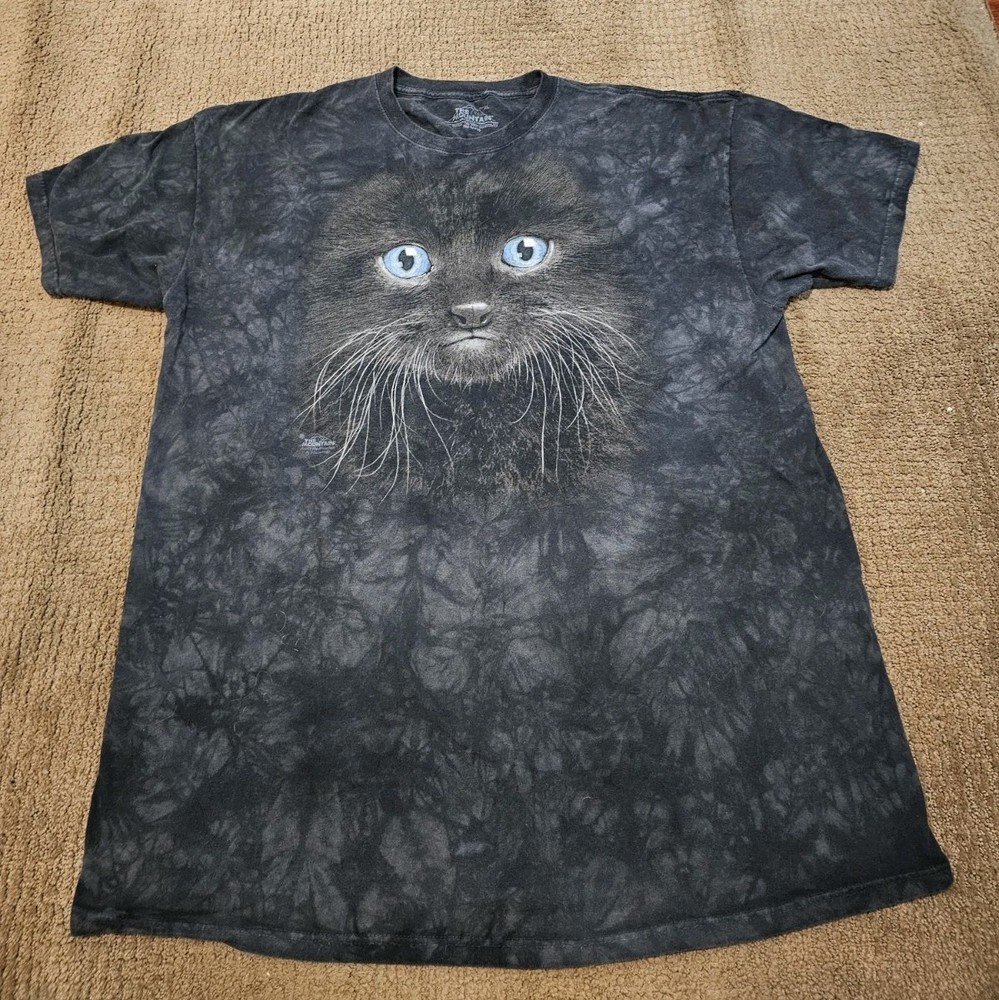 THE MOUNTAIN Black Cat Face Black Tie Dye T-SHIRT - 3XL