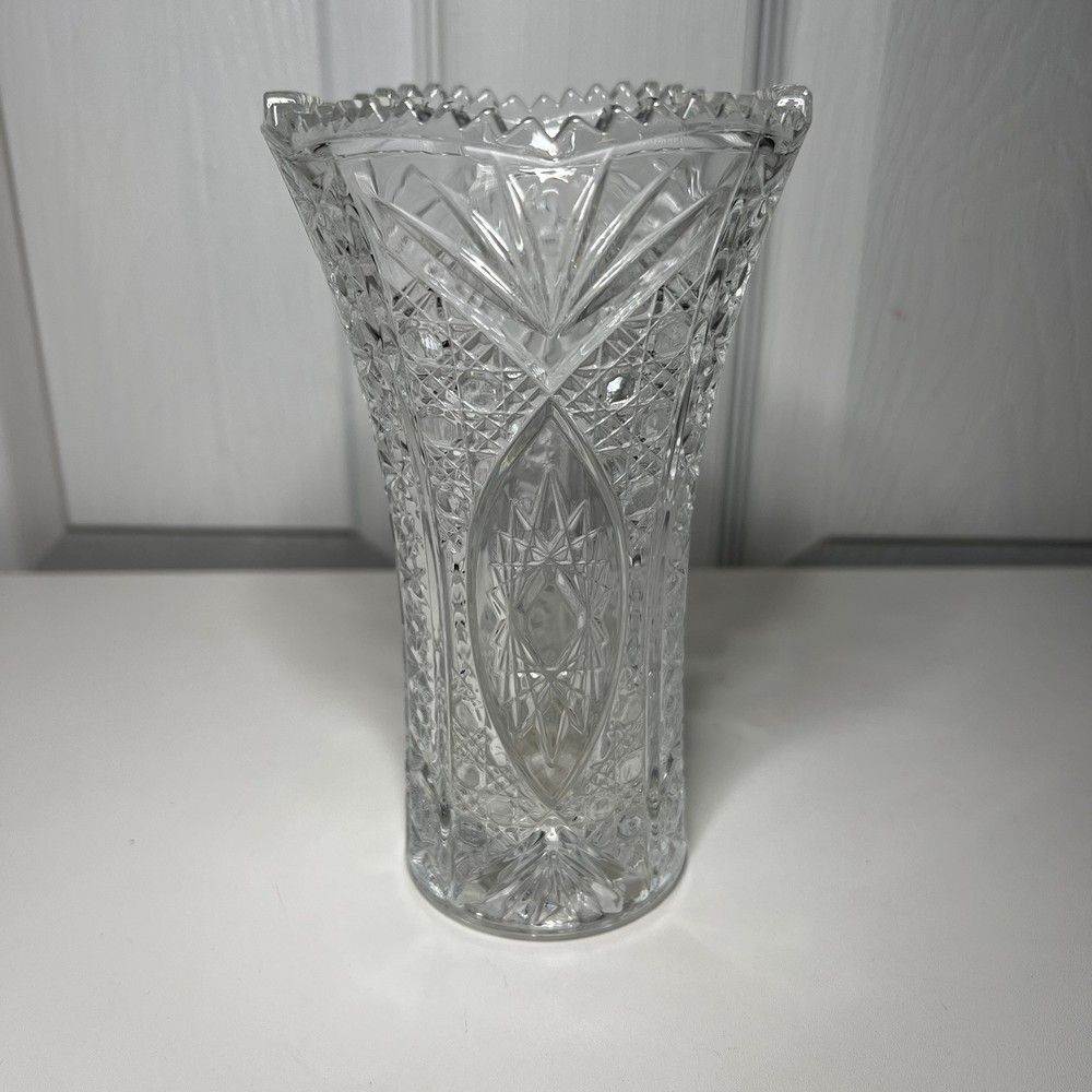 Vintage Bohemian Czech Cut Crystal Glass Large Vase 7